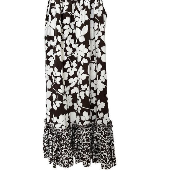 Karen Kane Halter Beaded Floral Print Flouncy Shift Dress Brown Womens Medium - Picture 2 of 6